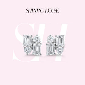 ShiningHouse[培育] 18k金钻石耳饰 圆钻形祖母绿形2克拉钻人工真钻人造钻石K金耳钉时尚钻石耳饰耳环悦己送礼臻选【此商品不支持7天无理由退货退款】预计3日发货