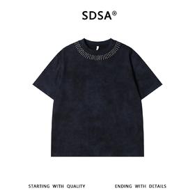 SDSA男装2026新款轻奢高街扎染领口镶珠子设计圆领短袖T恤百搭