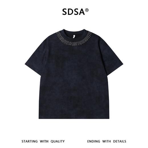 SDSA男装2026新款轻奢高街扎染领口镶珠子设计圆领短袖T恤百搭 商品图0