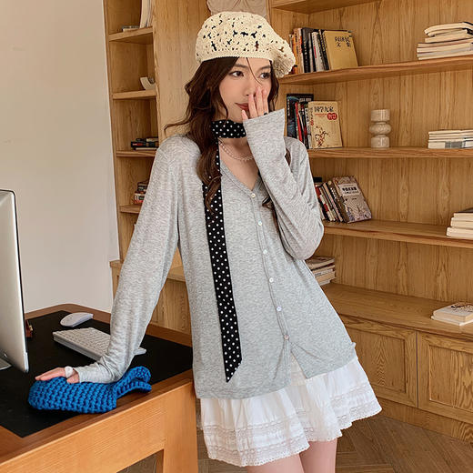 森岛醋酸亚麻针织开衫女天丝简约亲肤纽扣上衣肌理感百搭薄款外套 商品图5