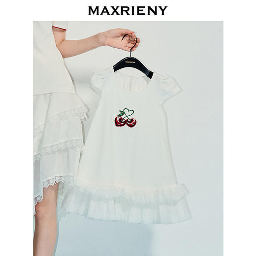 【商场同款】MAXRIENY甜美风mini泡泡袖立体绣花A字女童连衣裙(货号:MK86DR252) 商品图2