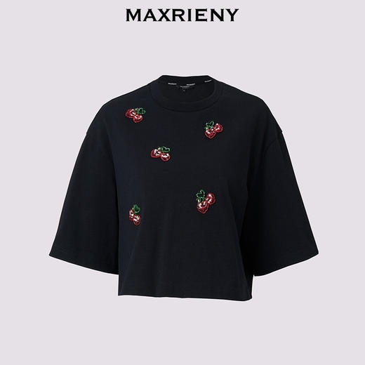 【商场同款】MAXRIENY甜美风樱桃刺绣中袖T恤25夏款落肩上衣女(货号:MC86TS254) 商品图4