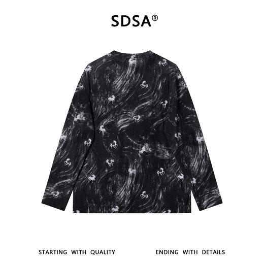 SDSA男装2026新款高贵轻奢潮牌水波纹小马印花圆领长袖T恤百搭 商品图4