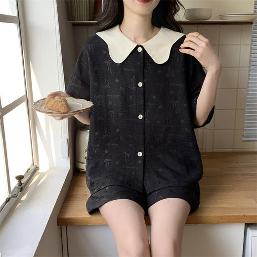 夏季【可爱舒适云朵棉睡衣】夏天新款短袖套装 撞色格子开衫家居服  商品图2