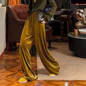 纸片人~100真丝丝绒阔腿裤女高腰垂感宽松显瘦直筒长裤