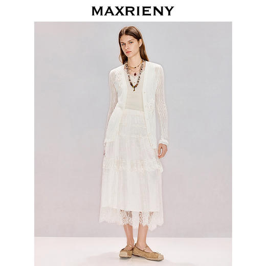 MAXRIENY法式宫廷风半身裙2026年春季新款米白色半裙蕾丝刺绣长裙(货号:MF80SK014) 商品图1
