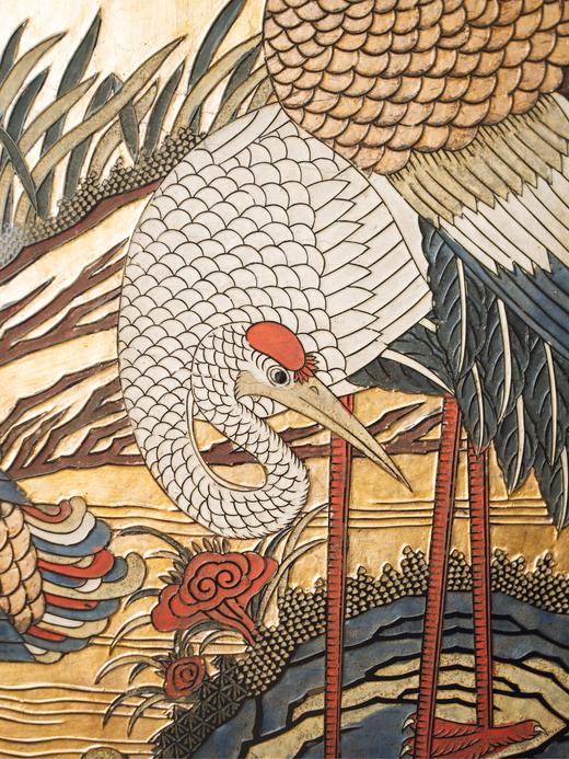 独角鹿西洋古董20世纪初期中国出品花鸟山水主题六曲款彩屏风 商品图9