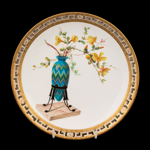 独角鹿西洋古董1880年代英国顶级陶瓷品牌明顿Mintons出品东方瓶花主题鎏金彩绘陶瓷赏盘九件套 商品图4