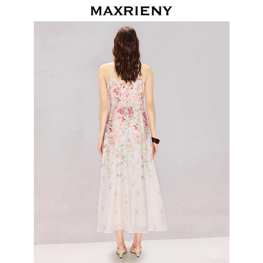 【粉彩风】MAXRIENY浪漫度假风晕染碎花收腰吊带天丝连衣裙26夏法式(货号:MS80DR048) 商品图4
