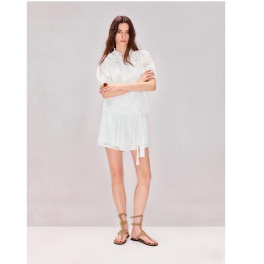 MAXRIENY波嬉风镂空烧花A字短裤26春夏白色高腰显瘦阔腿裤子女(货号:MF80PA001) 商品图1