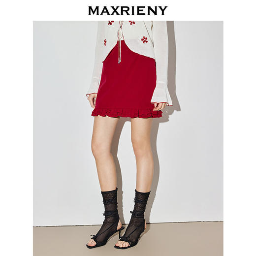 MAXRIENY红色半身裙2026年春季新款过年氛围穿搭荷叶边高腰半裙(货号:MF80SK016) 商品图2