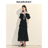 MAXRIENY法式复古花边收腰连衣裙25夏款浪漫赫本风长裙约会小黑裙(货号:MS86DR088) 商品缩略图1
