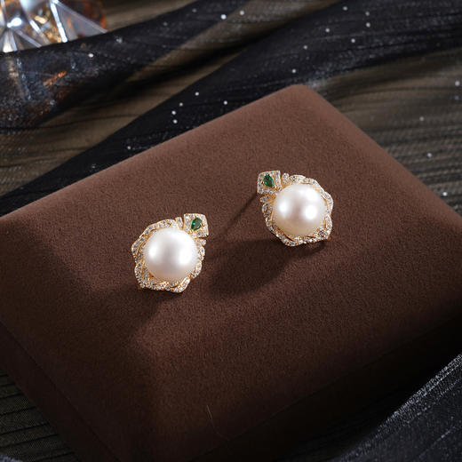 子佩集【仙踪情缘】银S925珍珠惜王妃耳钉【MLEH040】镀金绿桃2602 商品图0