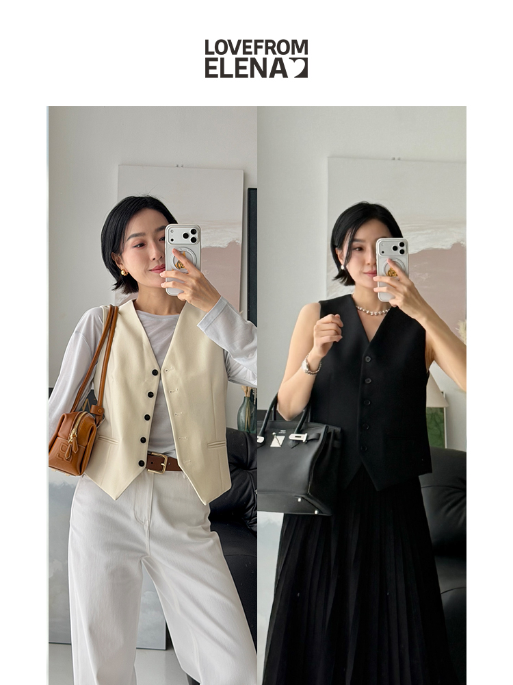 「工厂团购上新」100%羊毛 时尚通勤款 双色纽扣马甲2525