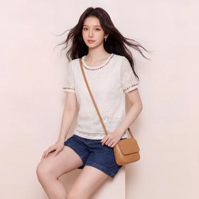 奢姿大码女装2026夏季镂空蕾丝气质上衣胖妹妹串珠圆领时尚T恤9962254600