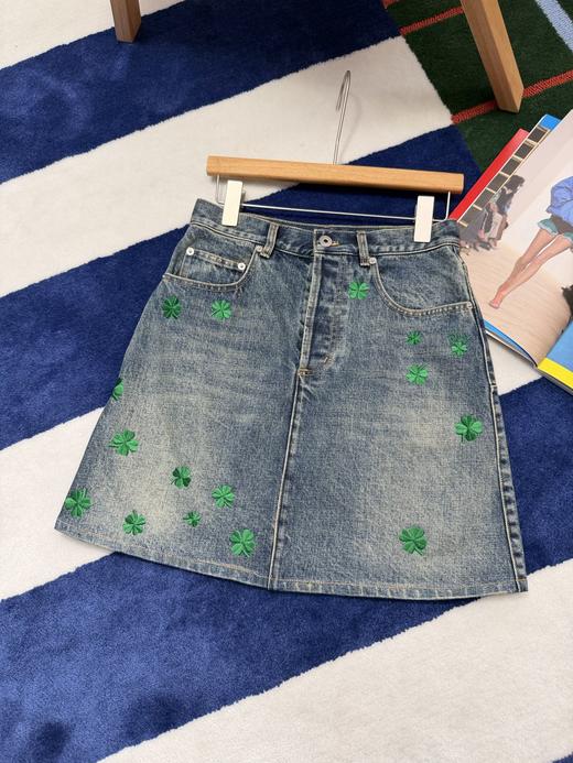 迪奥 新款四叶草刺绣牛仔半裙 商品图6