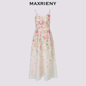 【粉彩风】MAXRIENY浪漫度假风晕染碎花收腰吊带天丝连衣裙26夏法式(货号:MS80DR048)