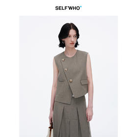 [沈月同款]SELFWHO不规则背心马甲女春季新款通勤高级感马夹套装
