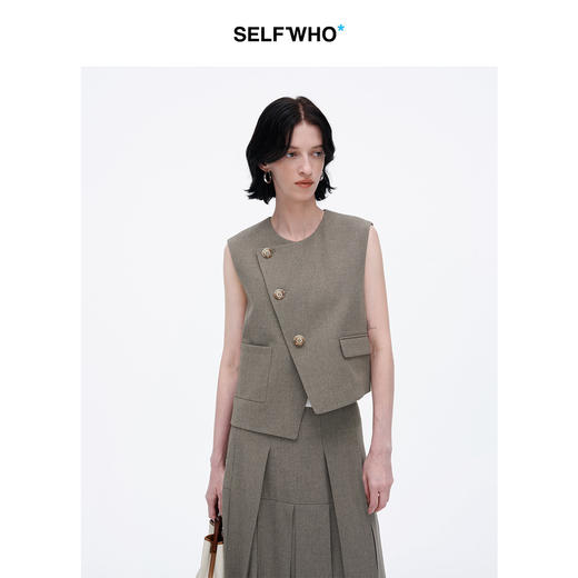 [沈月同款]SELFWHO不规则背心马甲女春季新款通勤高级感马夹套装 商品图0