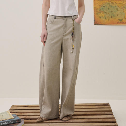 谜底阔腿牛仔裤长裤2026夏新品口袋撞色个性编织挂绳女262MJ0612 商品图0