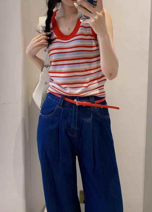 【门店同款】ENJOY夏季“可露丽”条纹撞色针织上衣 163095972 商品图3