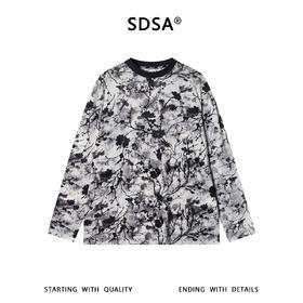 SDSA男装2026新款高贵轻奢简约肌理植绒花卉圆领长袖T恤圆领百搭