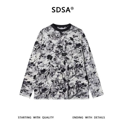 SDSA男装2026新款高贵轻奢简约肌理植绒花卉圆领长袖T恤圆领百搭 商品图0