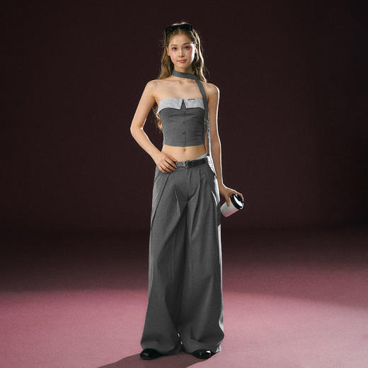 Ariseism 美式复古灰色抹胸长裤套装女夏季新款两件套 商品图3