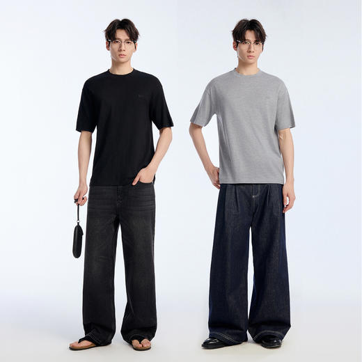 NPC潮牌宽松简约纯色圆领短袖T恤绵羊毛混纺男女春夏上新NP61TE33 商品图1