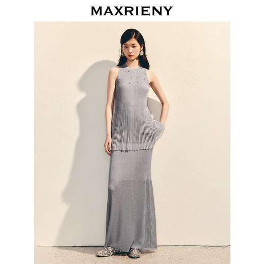 【商场同款】MAXRIENY宽松a摆针织衫25夏肌理感挂脖欧根纱上衣(货号:MC86SW026) 商品图1