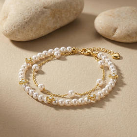 MANREYA玛芮雅“月影四叶”珍珠四叶草手链，金色银色可选