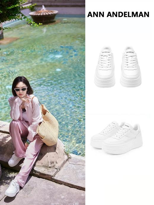 品牌直发特价ELLE厚底松糕纯皮小白鞋 商品图0