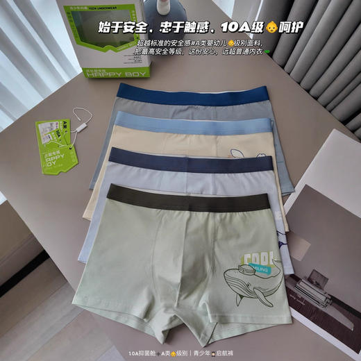 青少年启航裤，一盒4条装➕送2条（到手6条，颜色随机）童童树青少年启航裤男初中生纯棉10抑菌裆透气高弹不卡裆平角内裤 商品图0