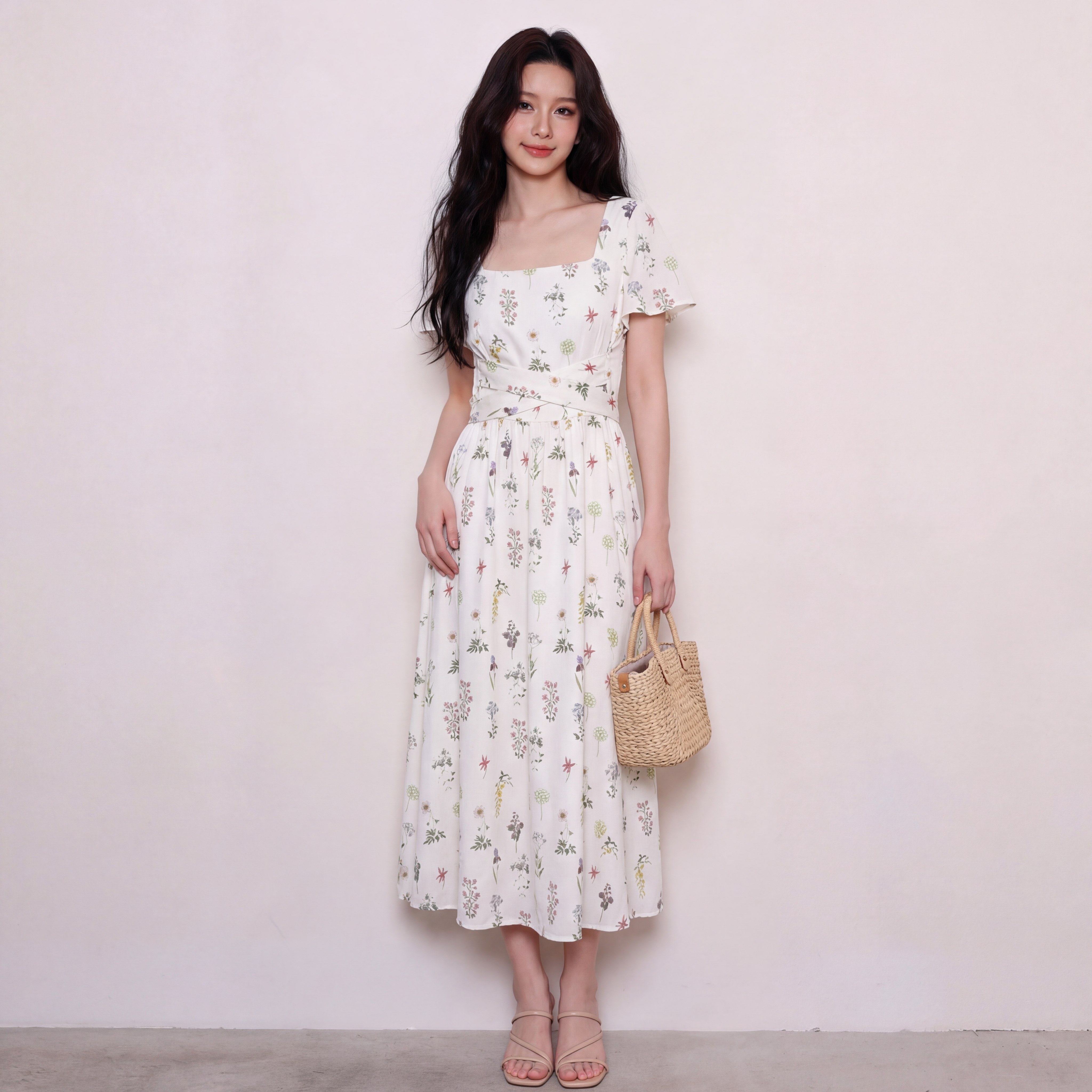 奢姿大码女装2026夏季减龄碎花方领连衣裙胖妹妹甜美风时尚裙子9962860143