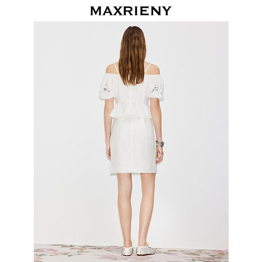 MAXRIENY立体刺绣半身裙2026年春季新款半裙修身收腰亮片白色裙子(货号:MF80SK005) 商品图3