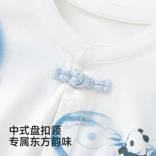 【100%精梳棉】英氏婴儿连身衣男宝短袖哈衣宝宝夏季纯棉连体衣熊猫水墨短哈新款 商品图3