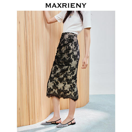 【商场同款-小雏菊系列】MAXRIENY不对称设计抽褶优雅蕾丝半裙(货号:MC86SK007) 商品图2