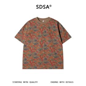 SDSA男装2026新款高贵轻奢撞色小碎花满印宽松圆领短袖T恤百搭