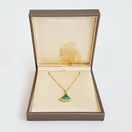 【95新】BVLGARI宝格丽DIVAS’ DREAM系列358893大号玫瑰金镶边钻孔雀石扇形扇子项链 链长约44cm女士200326NJ04 商品图1