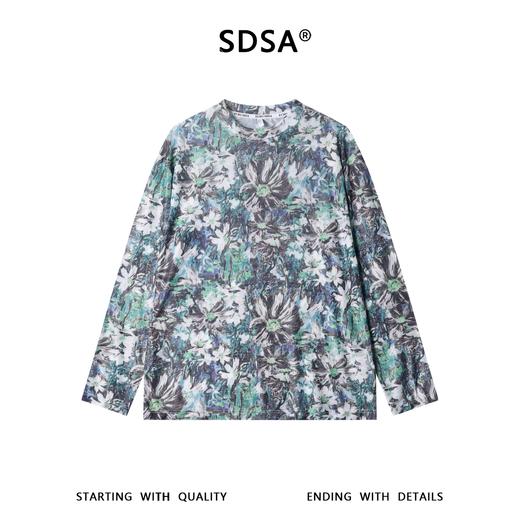 SDSA男装2026新款高贵轻奢小众撞色满印花卉圆领长袖T恤百搭休闲 商品图0