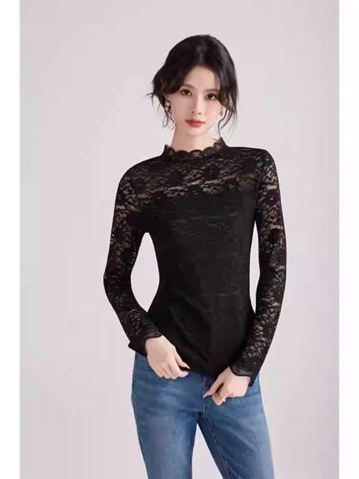 轻奢简约~亲肤蕾丝立领长袖打底衫女2026春季新款设计感百搭上衣 商品图2