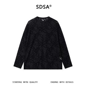 SDSA男装2026新款高贵轻奢时尚植绒荆棘植绒网纱圆领长袖T恤百搭