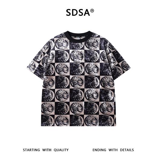 SDSA男装2026新款轻奢潮牌植绒棋盘格圆饼设计圆领短袖T恤百搭 商品图0