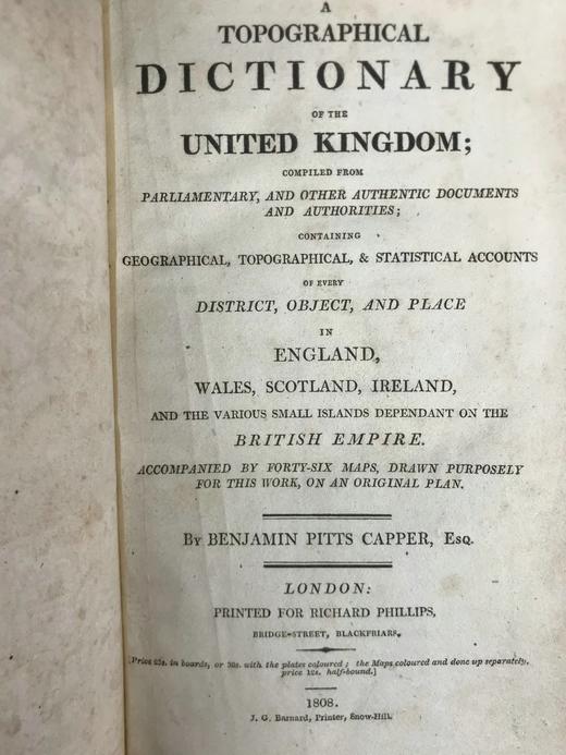 1808年 本杰明·皮茨·卡珀《联合王国地名辞典》 含地图插图真皮精装32开 商品图3