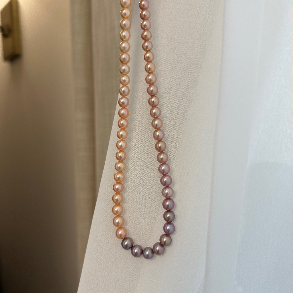 章小蕙风格，温柔有力量大女主·天然色ji光淡水珍珠 粉紫渐变项链 7-8mm