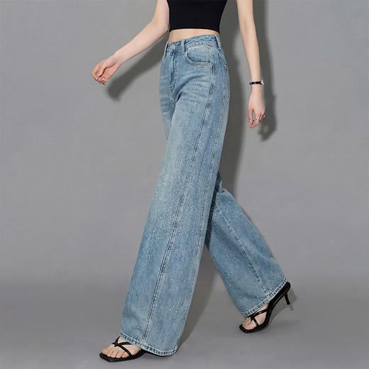 西遇高街复古2026春新款女水洗高腰显瘦垂感阔腿裤直筒牛仔裤H0060234 商品图3