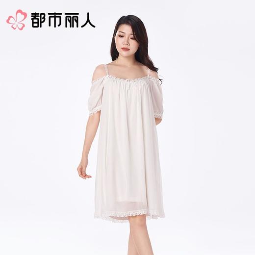 都市丽人睡衣女士睡衣薄家居服针织网纱睡衣女士网纱短袖裙有杯垫女装睡裙LHC6C5 商品图1