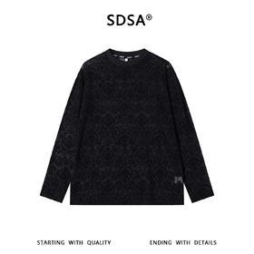 SDSA男装2026新款高贵轻奢简约透气植绒花卉圆领长袖T恤百搭休闲