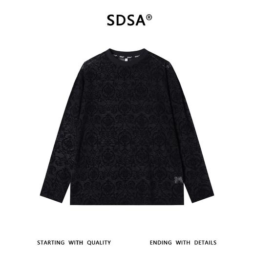 SDSA男装2026新款高贵轻奢简约透气植绒花卉圆领长袖T恤百搭休闲 商品图0