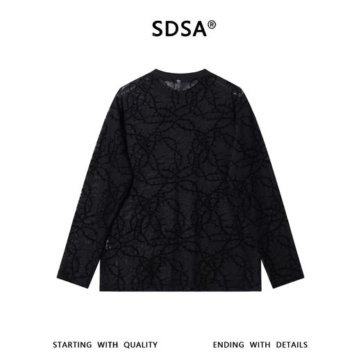 SDSA男装2026新款高贵轻奢时尚植绒荆棘植绒网纱圆领长袖T恤百搭 商品图4